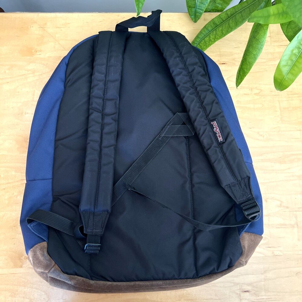 Vintage 1990s Classic Jansport Navy Backpack Leather Bottom Bag Made in USA - Picture 2 of 10